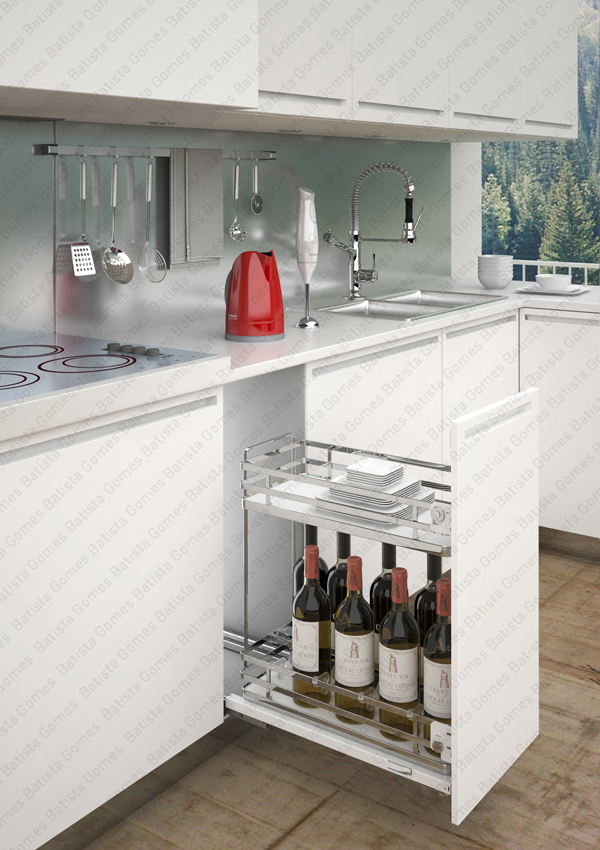 Despenseiro multiusos para aplica��o porta frontal - Extrac��o total com Soft-close - M�d. 300 / 400 / 450 - Cromado